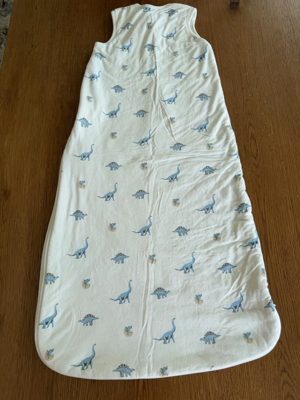Kyte BABY White Sleep Bag (M) with Light Blue Dinosaur Print